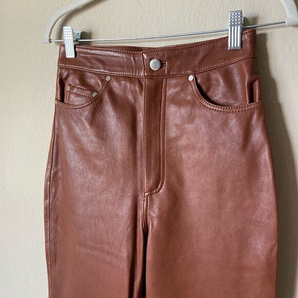 Lpa Leather Brown Pants Straight Leg High Waisted Size XS - Picture 9 of 10